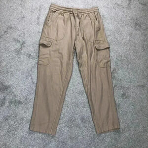 Athleta Farallon Cargo Crop Pants Beige Nude Tapered Leg Pockets Drawstring Sz 6